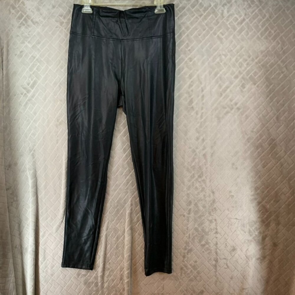 Roma Concept Womens Large Leggings Black Faux Leather High Rise Goth Rave